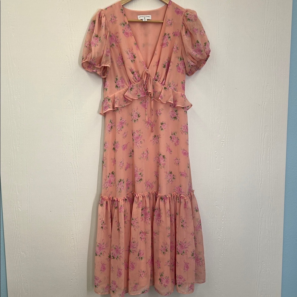LoveShackFactory X Target - Fleur Chiffon Pink Floral Lined Maxi Dress Size 8 - Picture 10 of 12